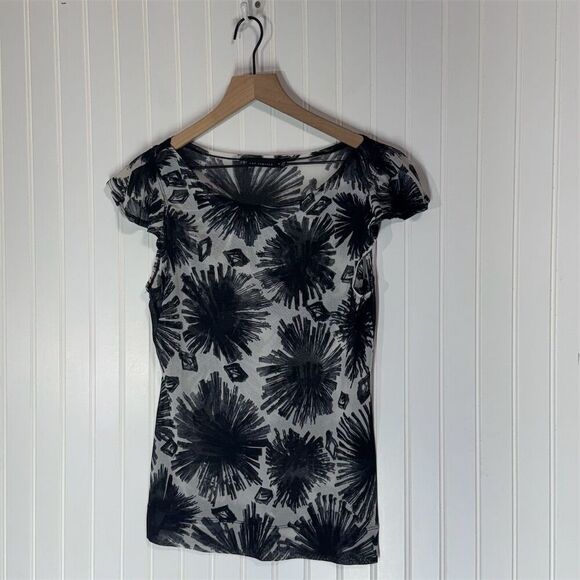 The Limited Sheer Black Mesh Floral Print Top M Abstract Graphic Y2K Grunge - Picture 1 of 7